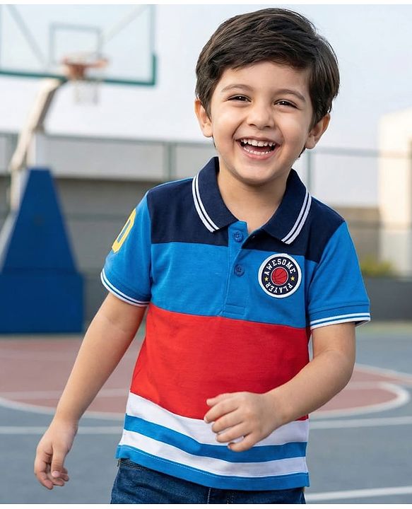 Babyhug Cotton Knit Half Sleeves Striped T-Shirt with Henley Neck - Multicolour main image 0