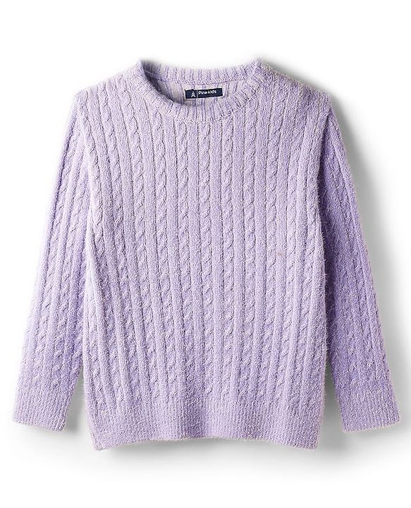 Pine Kids Knit Full Sleeves Pullover Sweater with Cable Knit Design - Lavender