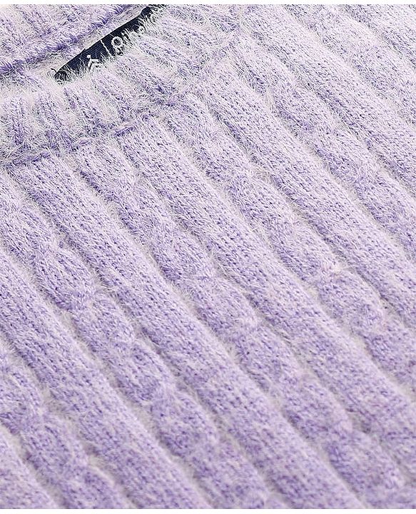 Pine Kids Knit Full Sleeves Pullover Sweater with Cable Knit Design - Lavender