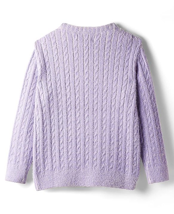 Pine Kids Knit Full Sleeves Pullover Sweater with Cable Knit Design - Lavender