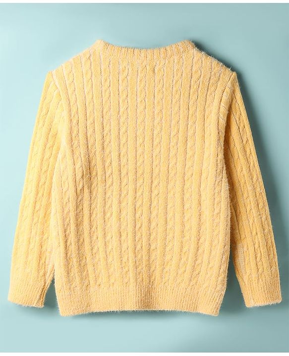 Pine Kids Knit Full Sleeves Pullover Sweater with Cable Knit Design - Yellow