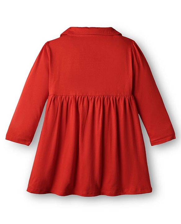 Babyhug Single Jersey Full Sleeves Elephant Printed Peter Pan Collar Frock With Bloomer - Red