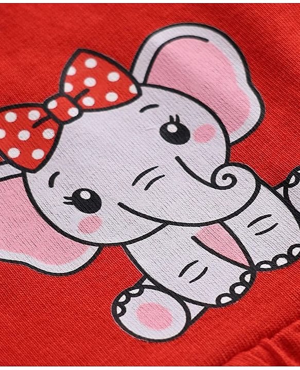 Babyhug Single Jersey Full Sleeves Elephant Printed Peter Pan Collar Frock With Bloomer - Red