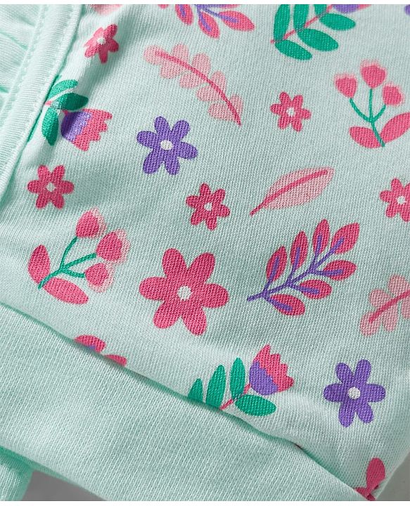 Babyhug 100% Cotton Interlock Knit Caps With Floral Print Pack Of 2 Pink & Light Green - Diameter 9.5 cm