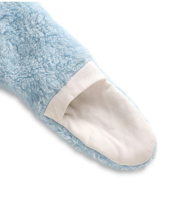 Babyhug Fur Woven Full Sleeves Footed Hooded Winter Rompers with Bunny Applique & Embroidery - Light Blue