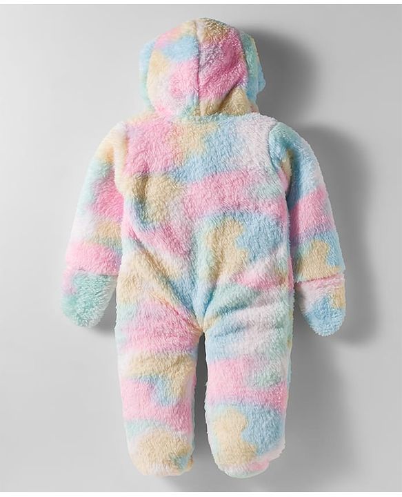 Babyhug Fur Woven Full Sleeves Hooded Footed Front Open Romper with Attached Mitten - Multicolor