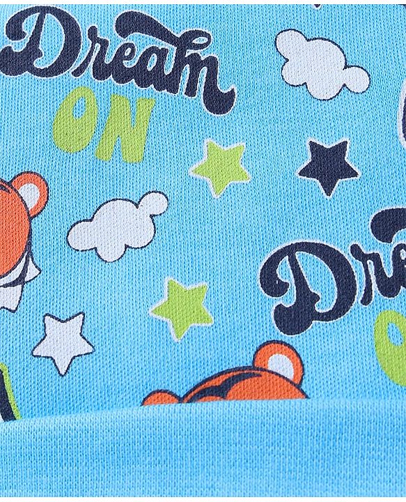 Babyhug 100% Cotton Knit Cap with Knot & Tiger Print Light Blue - Circumference 33 cm