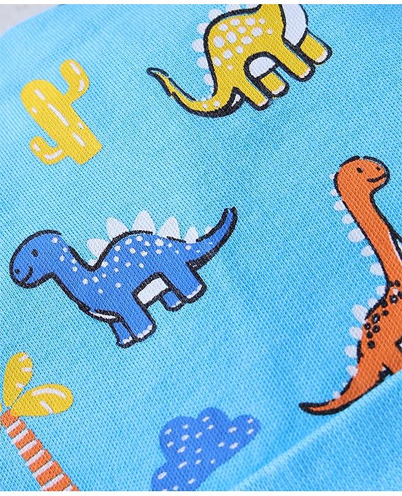 Babyhug 100% Cotton Knit Cap with Knot & Tiger Print Light Blue - Circumference 33 cm