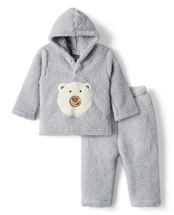 Babyhug Fur Woven Full Sleeves Hooded Winter Jacket With Pom Pom Applique - Red