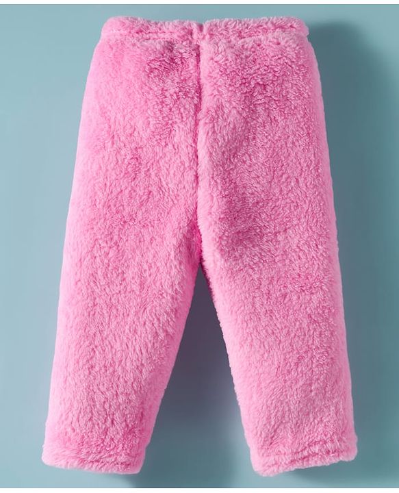 Babyhug Fur Woven Full Sleeves Winter Wear Hooded T-Shirt & Lounge Pant Set With Animal Embriodery & Ear Applique - Pink