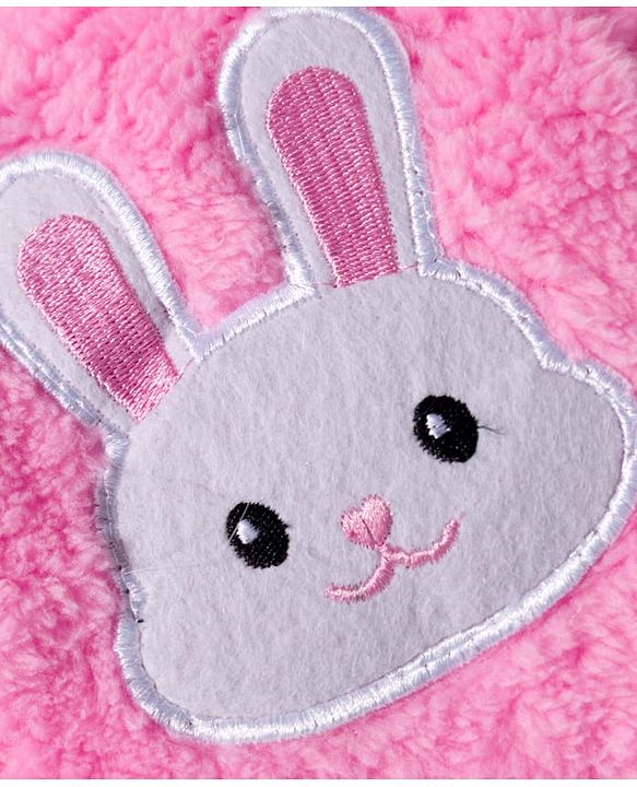Babyhug Fur Woven Full Sleeves Winter Wear Hooded T-Shirt & Lounge Pant Set With Animal Embriodery & Ear Applique - Pink