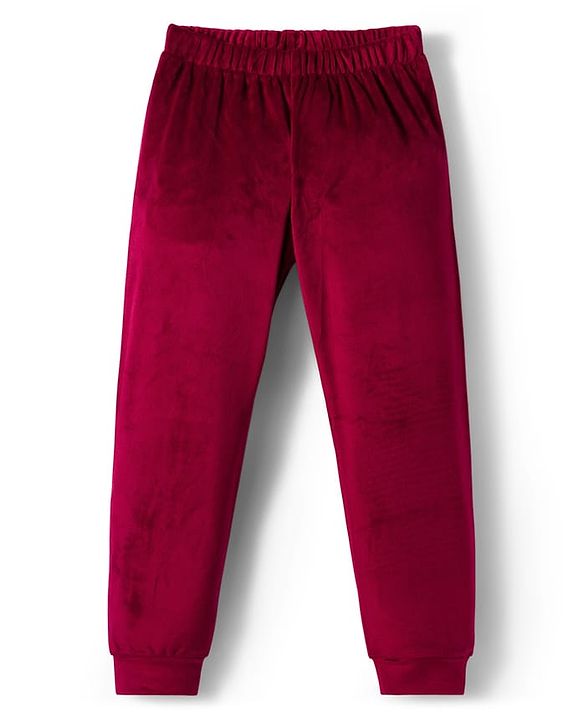 Babyhug Velour Woven Full Sleeves Winter Wear Suit Set With Cute Text Squined with Kangaroo Pocket - Maroon