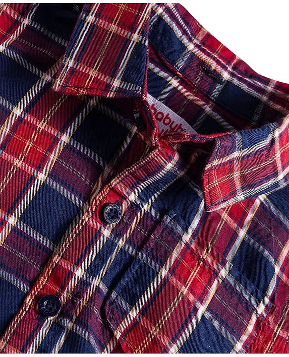 Babyhug Cotton Woven Full Sleeves Hooded Shirt and Trouser with Checks Print - Red & Grey