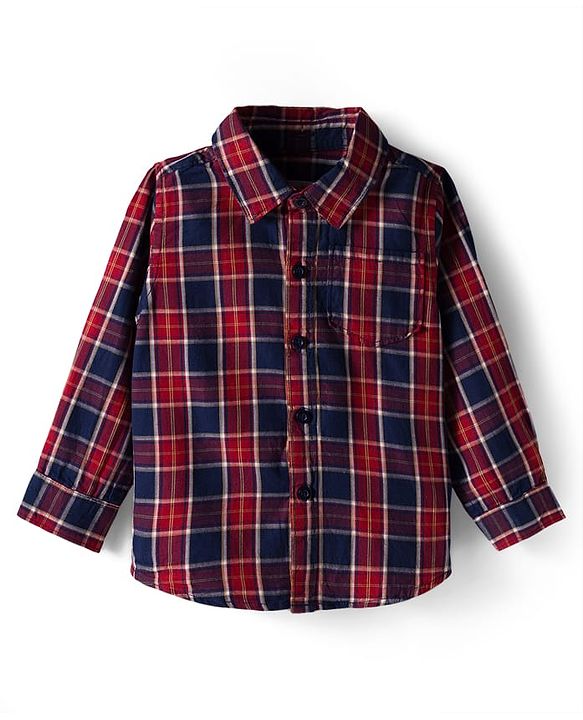 Babyhug Cotton Woven Full Sleeves Hooded Shirt and Trouser with Checks Print - Red & Grey