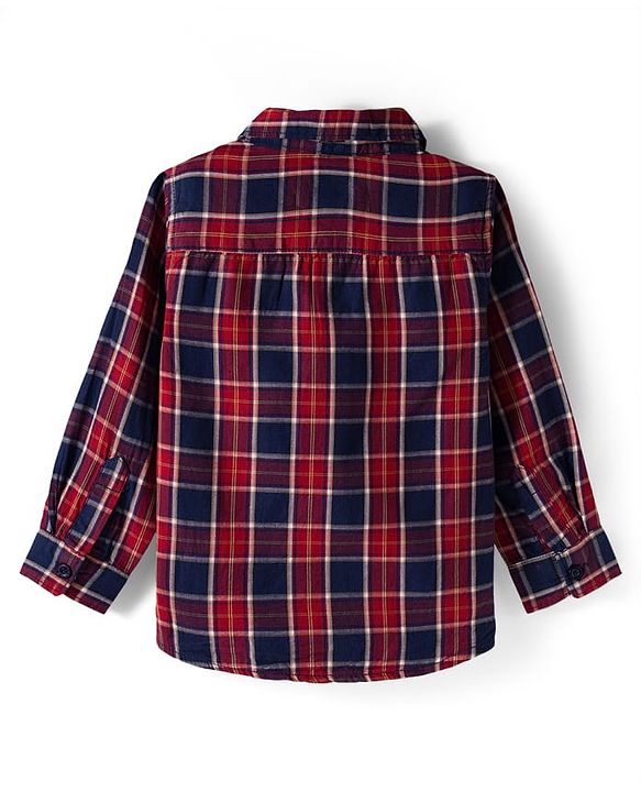 Babyhug Cotton Woven Full Sleeves Hooded Shirt and Trouser with Checks Print - Red & Grey