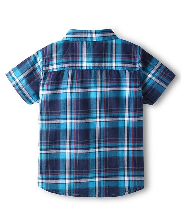 Babyhug Cotton Woven Half Sleeves Checks Shirt & Denim Shorts Set - Blue
