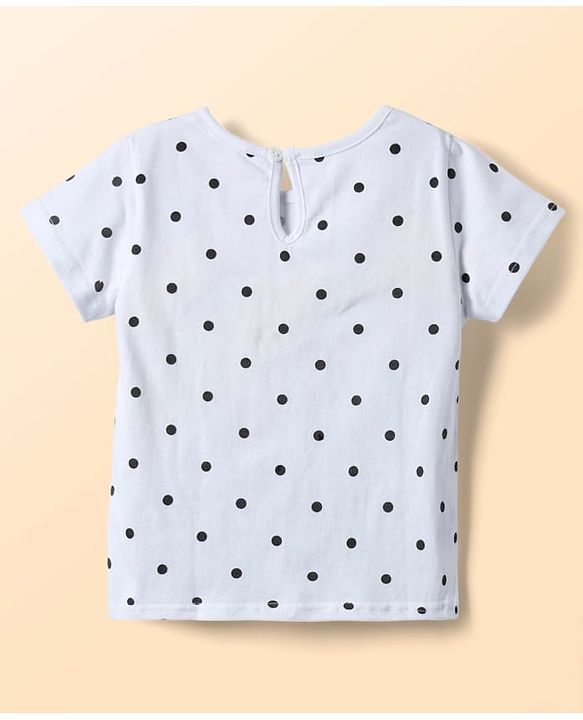Babyhug Cotton Woven Frock & Half Sleeves Inner Tee With Polka Dot Print & Bow Applique - Red & White