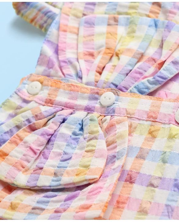 Babyhug Cotton Woven Sleeveless Front Open Checks Top With Bow Applique - Multicolor