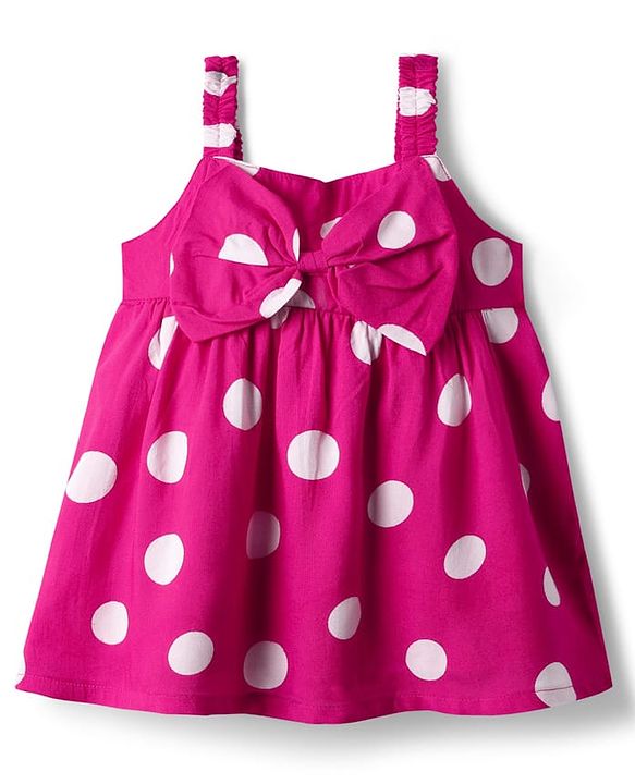 Babyhug Woven Sleeveless Top with Bow & Polka Dots - Pink