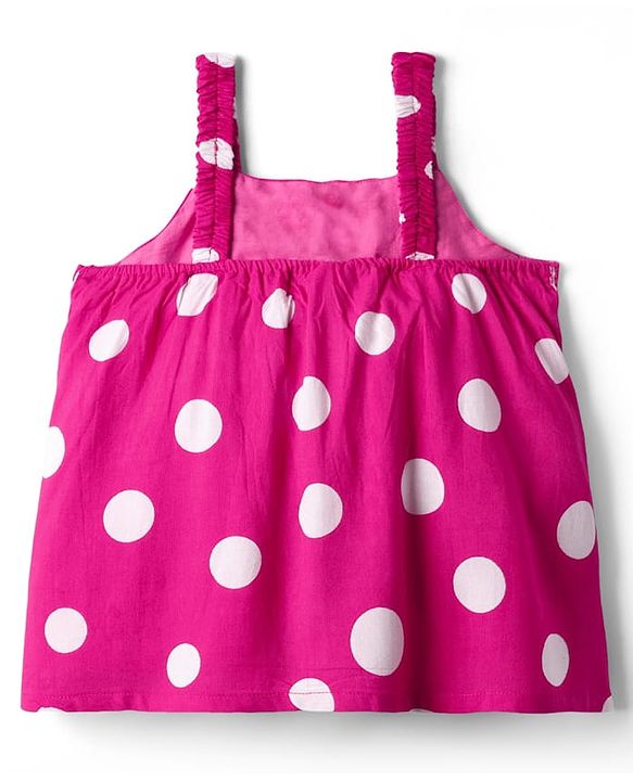 Babyhug Woven Sleeveless Top with Bow & Polka Dots - Pink