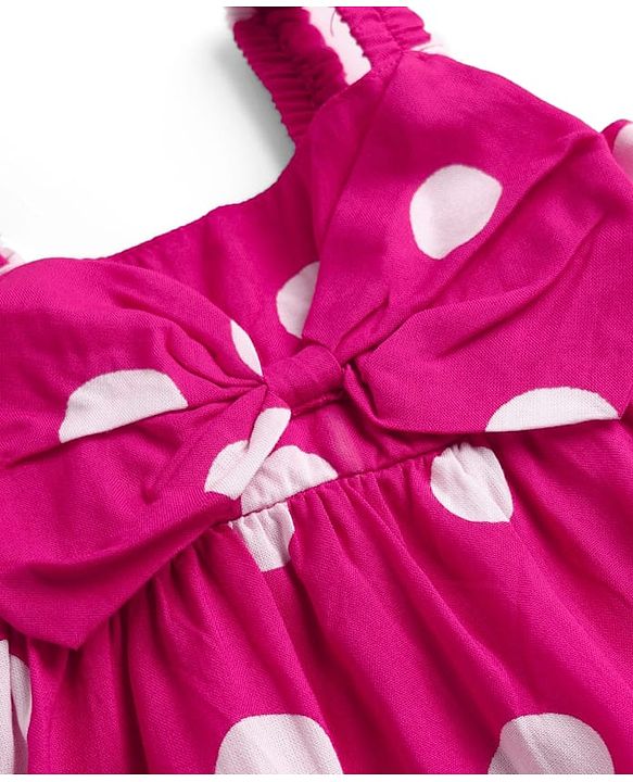 Babyhug Woven Sleeveless Top with Bow & Polka Dots - Pink