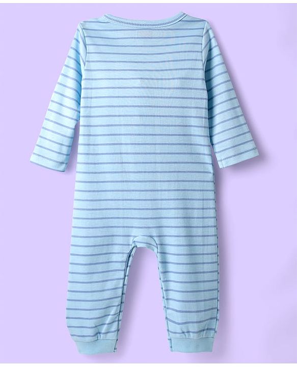 Babyhug 100% Cotton Knit Full Sleeves Rompers With Stripes &  Nautical Print Pack of 2 - White & Light Blue