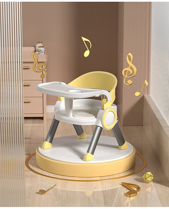 Babyhug Kids Feeding Chair with Removable Food Tray - Yellow| Easy Assembly| Home & Classroom Use| Ideal for Indoor & Outdoor|  Soft Seat| Home & Classroom Use| Comfortable Backrest| Dining Chair