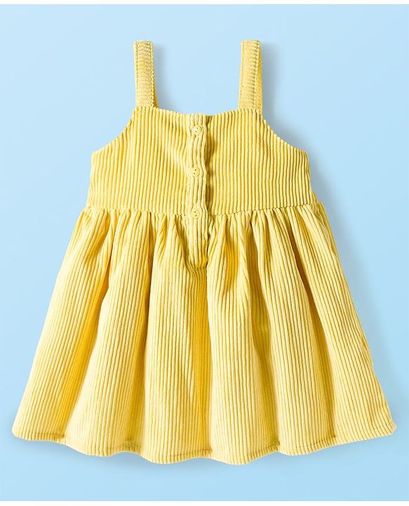 Babyhug Cotton Woven Cap Sleeves Floral Embroidered Frock With Inner Tee - White & Yellow