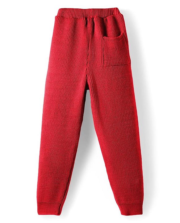 Pine Kids Knit Full Sleeves Solid Color Front Open Hooded Sweater Set - Red