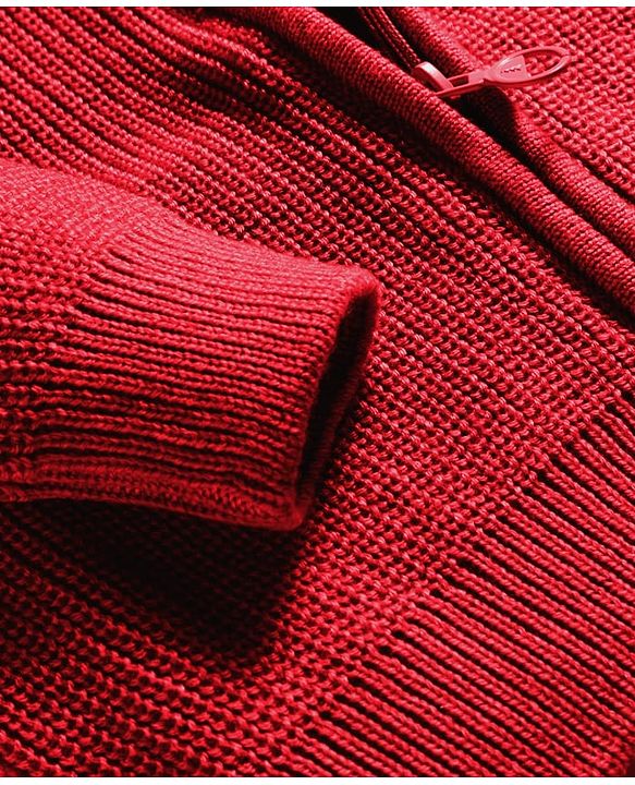 Pine Kids Knit Full Sleeves Solid Color Front Open Hooded Sweater Set - Red