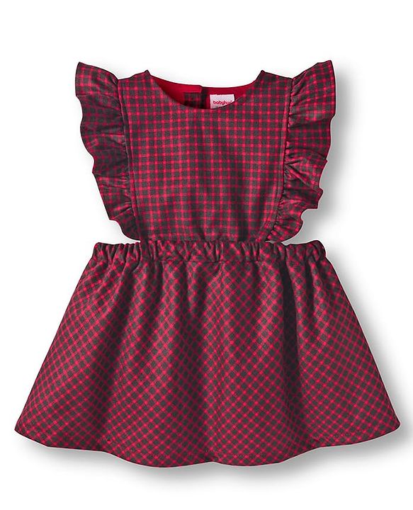 Babyhug Cotton Woven Full Sleeves Frock with Inner T-Shirt & Leggings with Checks Print - Red