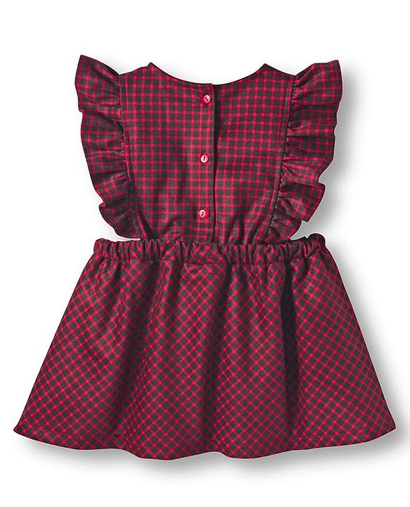 Babyhug Cotton Woven Full Sleeves Frock with Inner T-Shirt & Leggings with Checks Print - Red