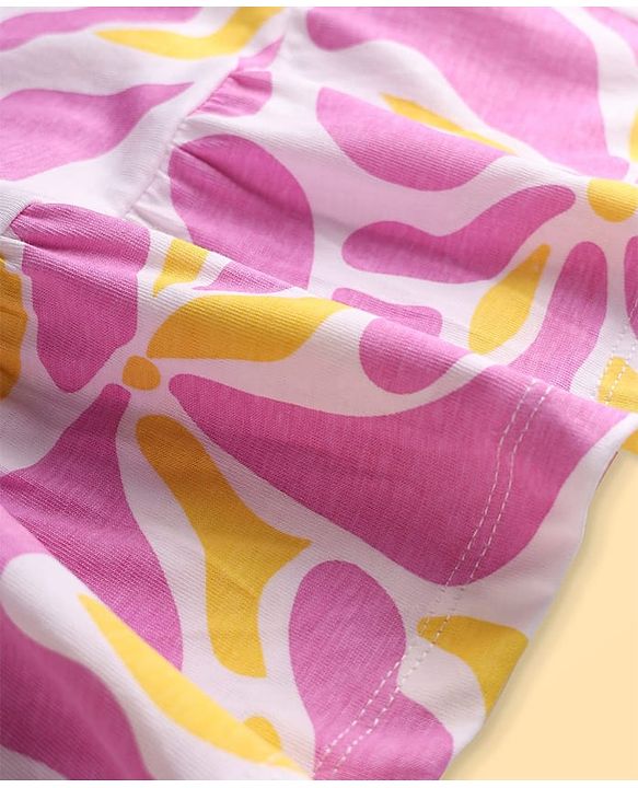 Pine Kids Cotton Knit Half Sleeves Fit & Flare Frock with Abstract Print - Pink