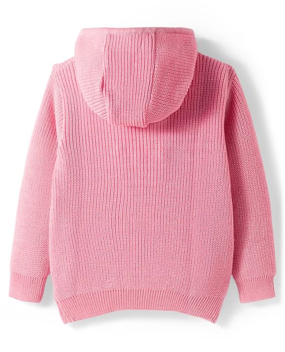 Pine Kids Knit Full Sleeves Solid Color Front Open Hooded Sweater Set - Pink