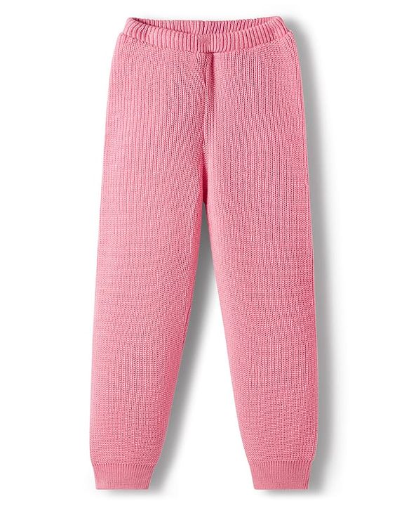 Pine Kids Knit Full Sleeves Solid Color Front Open Hooded Sweater Set - Pink