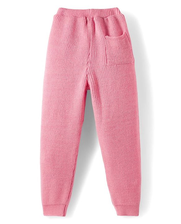 Pine Kids Knit Full Sleeves Solid Color Front Open Hooded Sweater Set - Pink