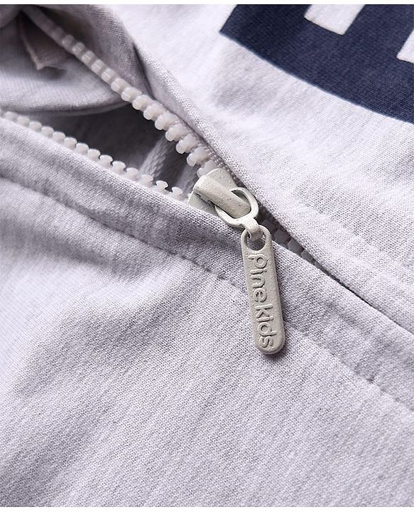 Pine Kids 100% Cotton Full Sleeves Cut & Sew Hooded Sweatjacket With Kangaroo Pockets - Grey