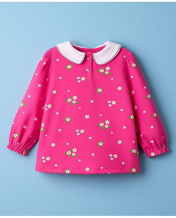 Babyhug Cotton Woven Frock With Full Sleeves Inner Tee & Floral Print - Blue