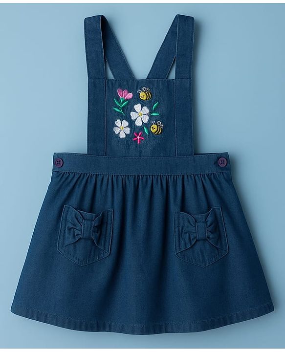 Babyhug Cotton Woven Frock With Full Sleeves Inner Tee & Floral Print - Blue