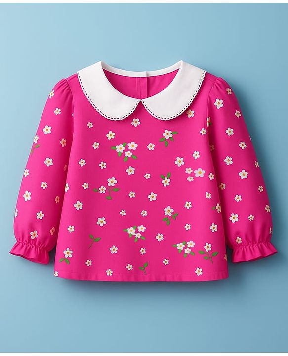 Babyhug Cotton Woven Frock With Full Sleeves Inner Tee & Floral Print - Blue