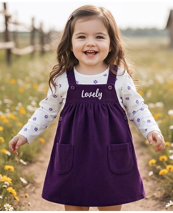 Babyhug Cotton Woven Frock With Full Sleeves Inner Tee & Floral Print - Purple