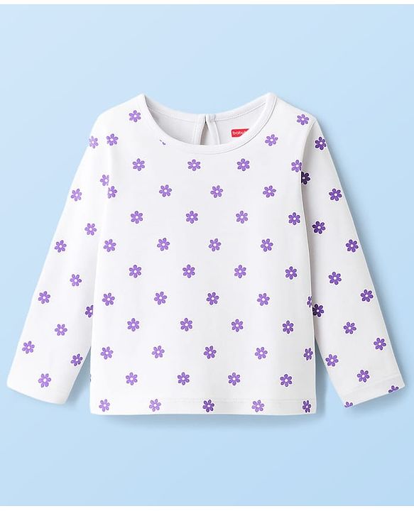 Babyhug Cotton Woven Frock With Full Sleeves Inner Tee & Floral Print - Purple