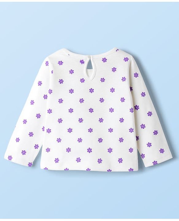 Babyhug Cotton Woven Frock With Full Sleeves Inner Tee & Floral Print - Purple