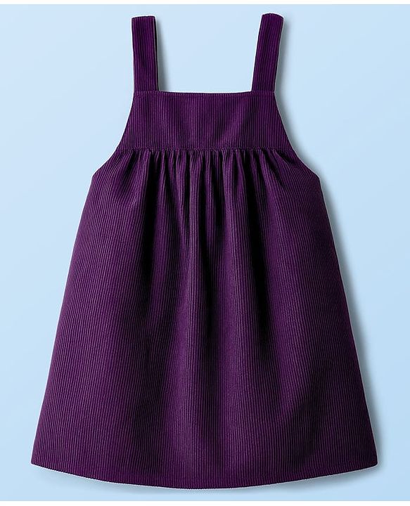 Babyhug Cotton Woven Frock With Full Sleeves Inner Tee & Floral Print - Purple