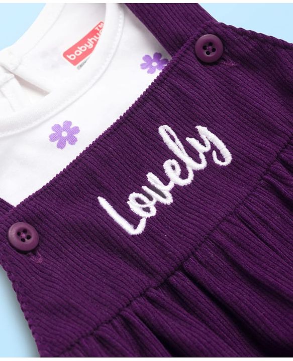 Babyhug Cotton Woven Frock With Full Sleeves Inner Tee & Floral Print - Purple