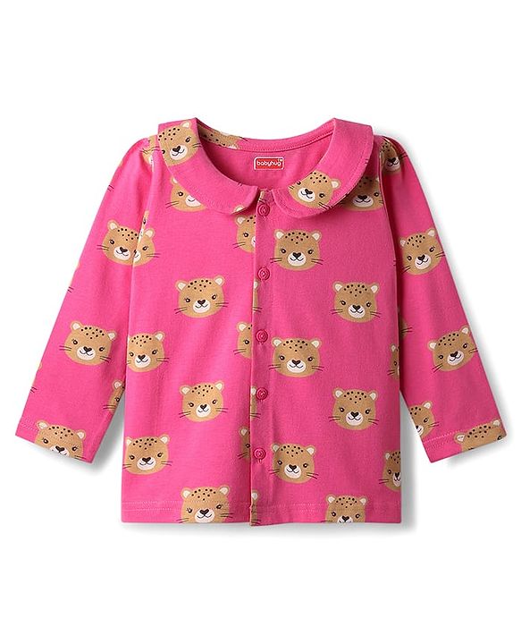 Babyhug Single Jersey Knit Full Sleeves Co-ords Night Suit with Bear Print - Pink