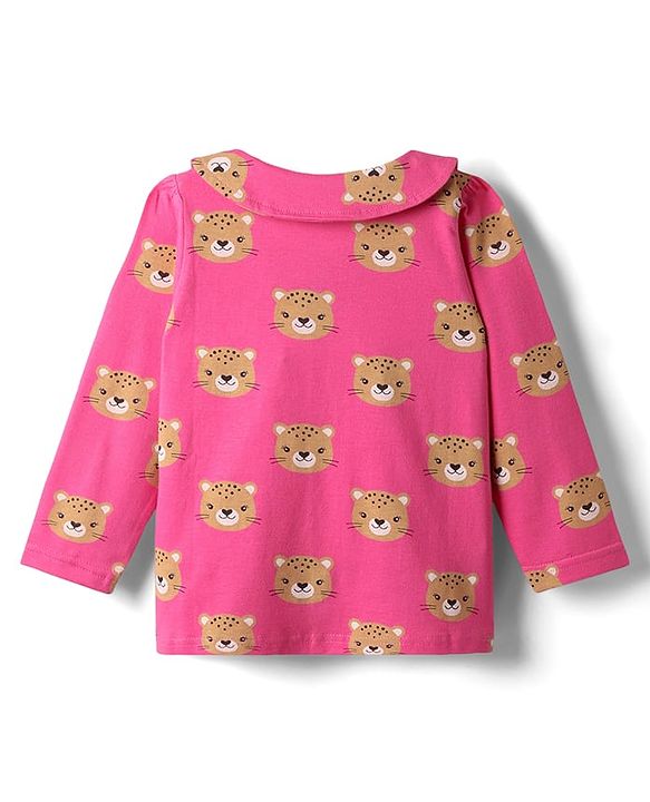 Babyhug Single Jersey Knit Full Sleeves Co-ords Night Suit with Bear Print - Pink