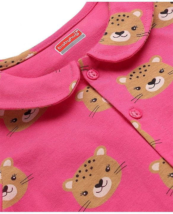 Babyhug Single Jersey Knit Full Sleeves Co-ords Night Suit with Bear Print - Pink