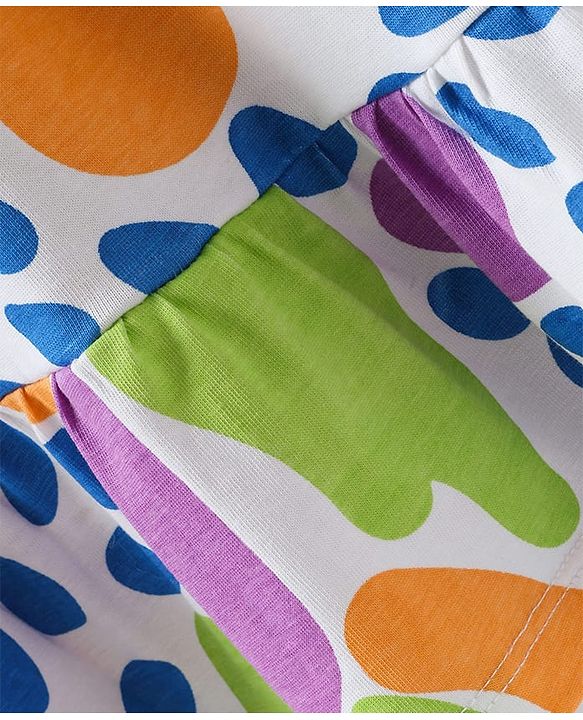Pine Kids Cotton Knit Half Sleeves Frock With Abstract Print - White & Blue