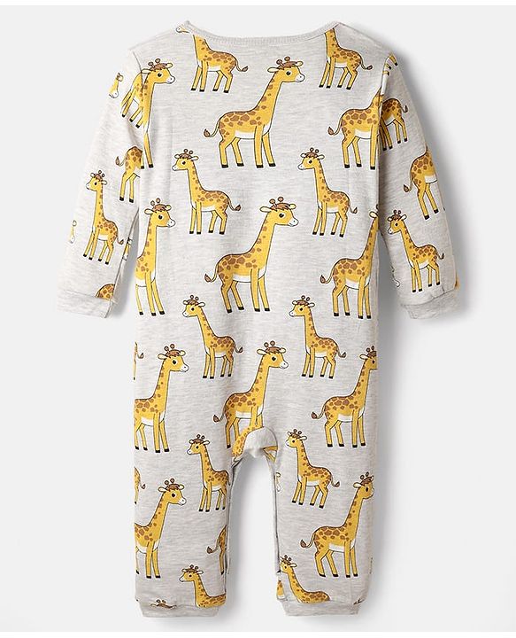 Babyhug 100% Cotton Knit Full Sleeves Rompers with Giraffe Print Pack of 2 - Light Blue & Grey